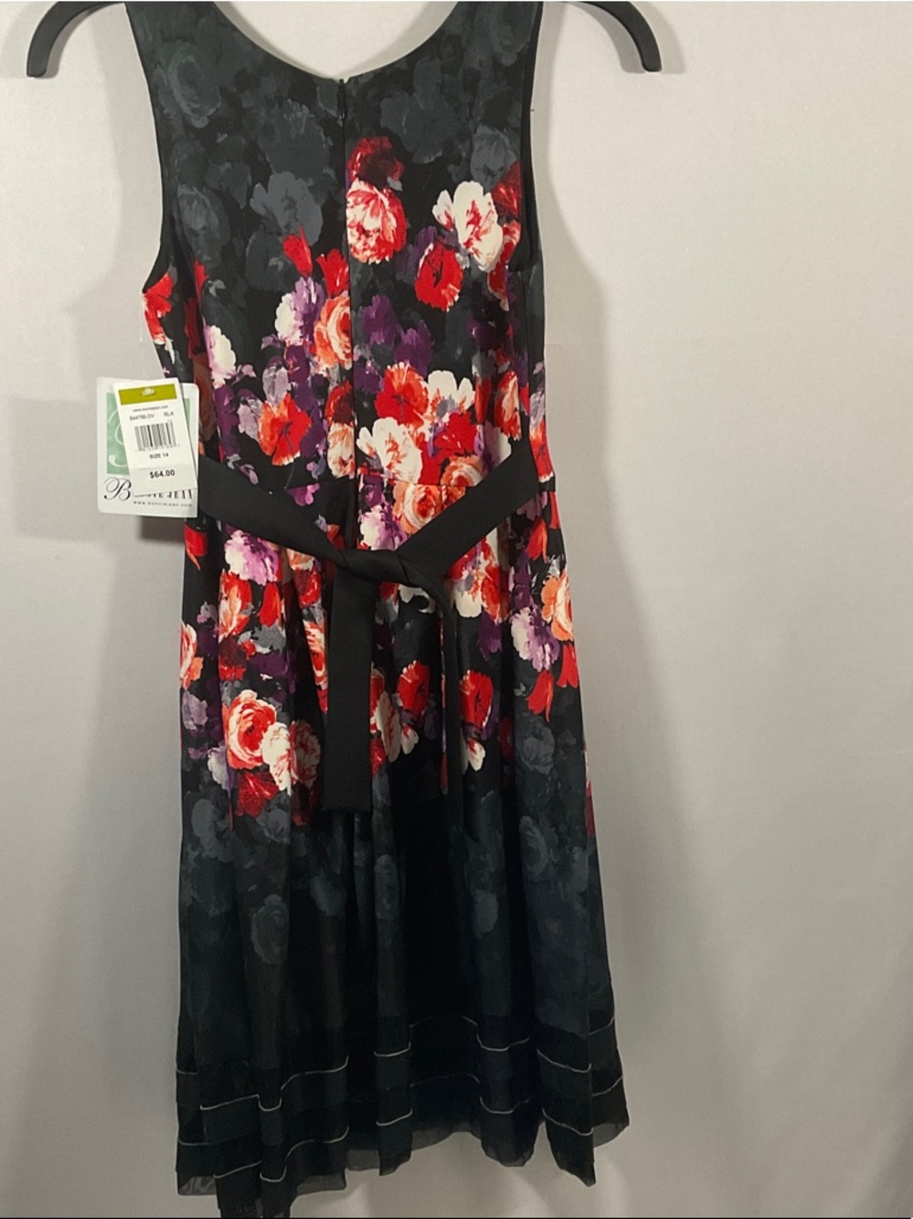 Bonnie Jean Black Floral Fit-and-Flare Dress with Waist Tie